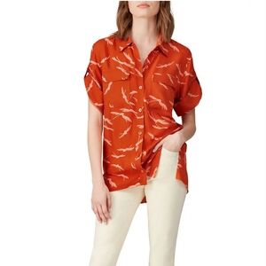 Equipment Femme Marilau Button Front Camp Shirt Orange Print Small